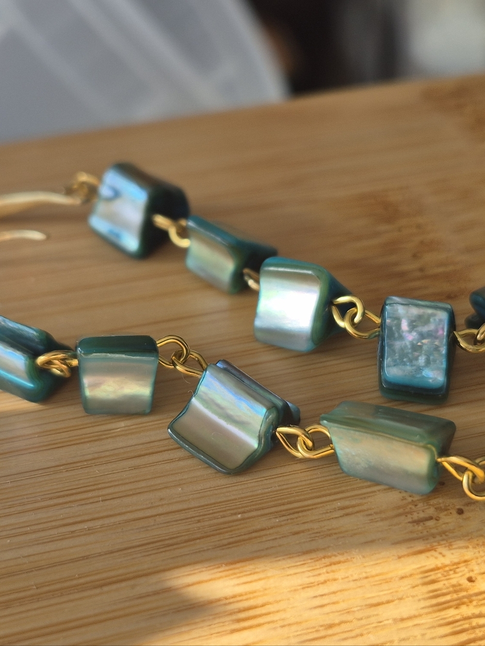 18k Gold Plated Turquoise Abalone Mother Of Pearl Drop Earrings - Picture 6 of 11